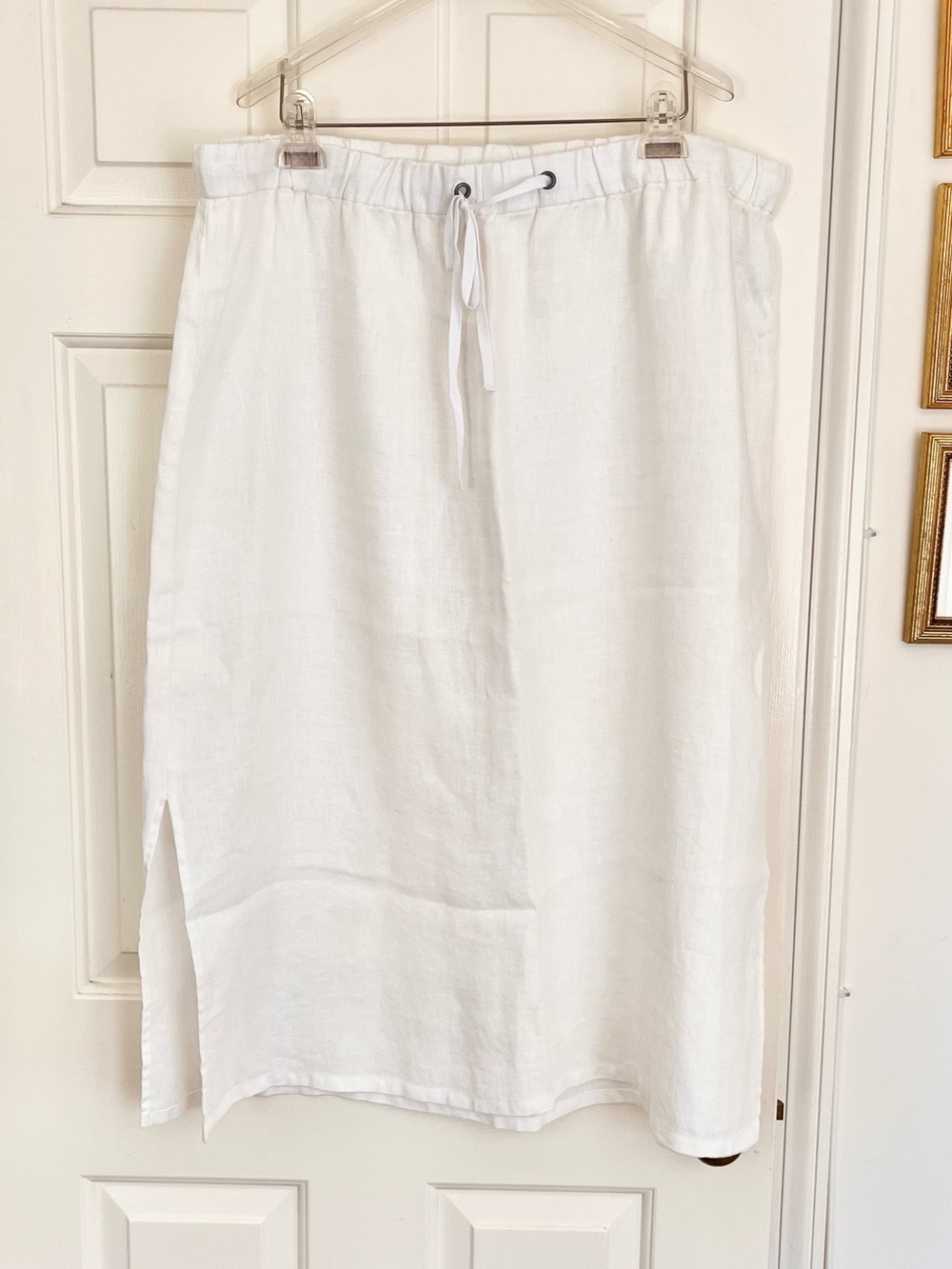 Eileen Fisher Linen Drawstring Midi Skirt Size XL